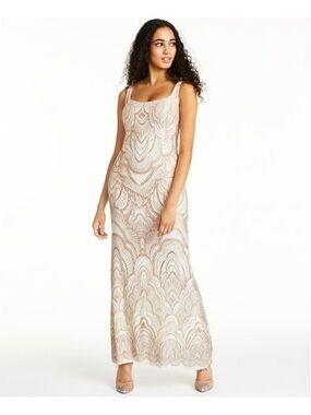 Glitter Embellished Ivory & Gold Maxi Dress
